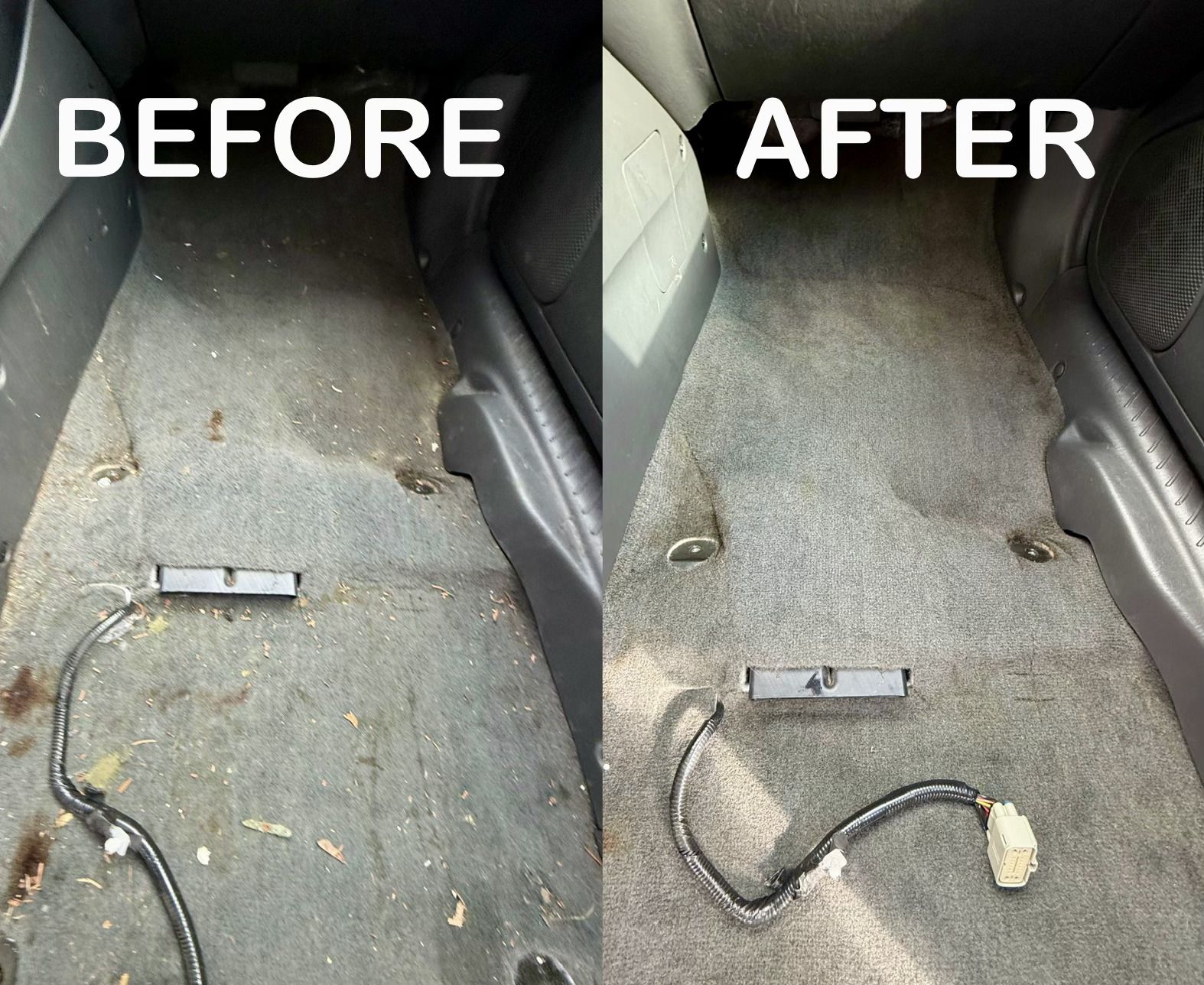 Before and after — rear floor carpet deep cleaned