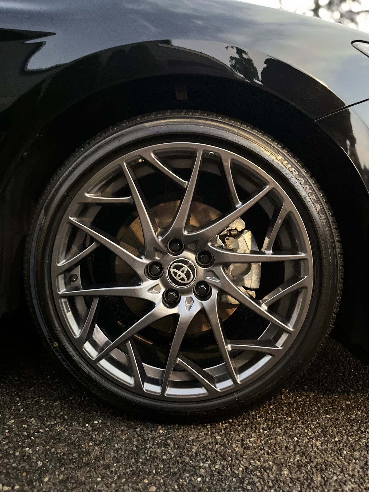 Deep cleaned wheel and tire with dressing applied